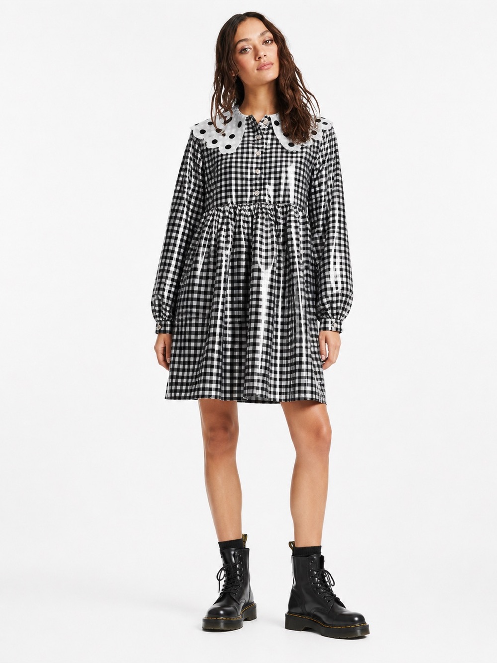Sister Jane mini  oversized smock dress with collar in shiny check